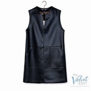Zara Faux Leather Sleeveless Shift Dress Black NWT Minimalist Pocket Dress